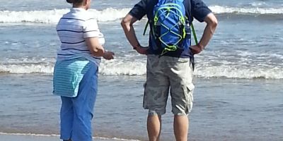 Bettina and Steve at Whitby, throwing pebbles